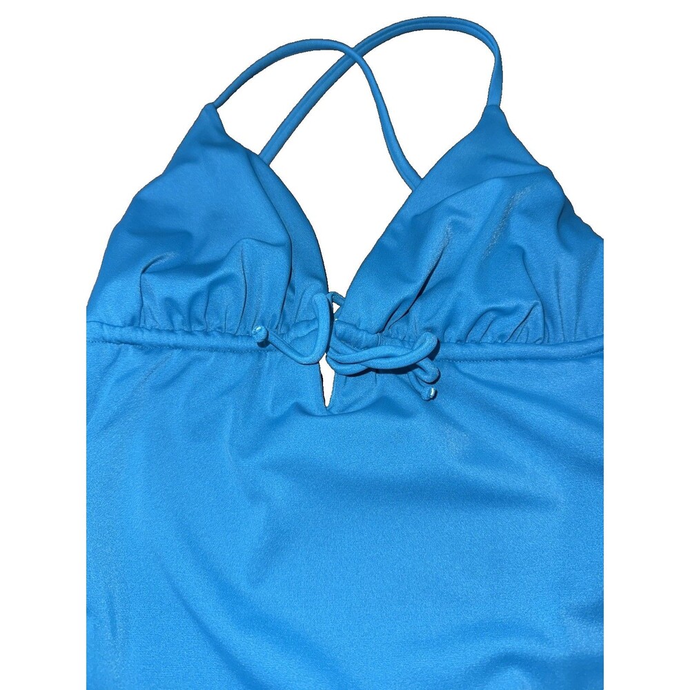 J.Crew Blue One Piece Swimsuit Cross Back Tie Front Classic Size 4 Made In USA - Picture 3 of 7